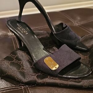 Gucci Black Heels with Gold Detail